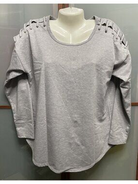 H.I.P. Womens Medium Gray Stitch Lace Up Cold Shoulder Long Sleeve Sweatshirt